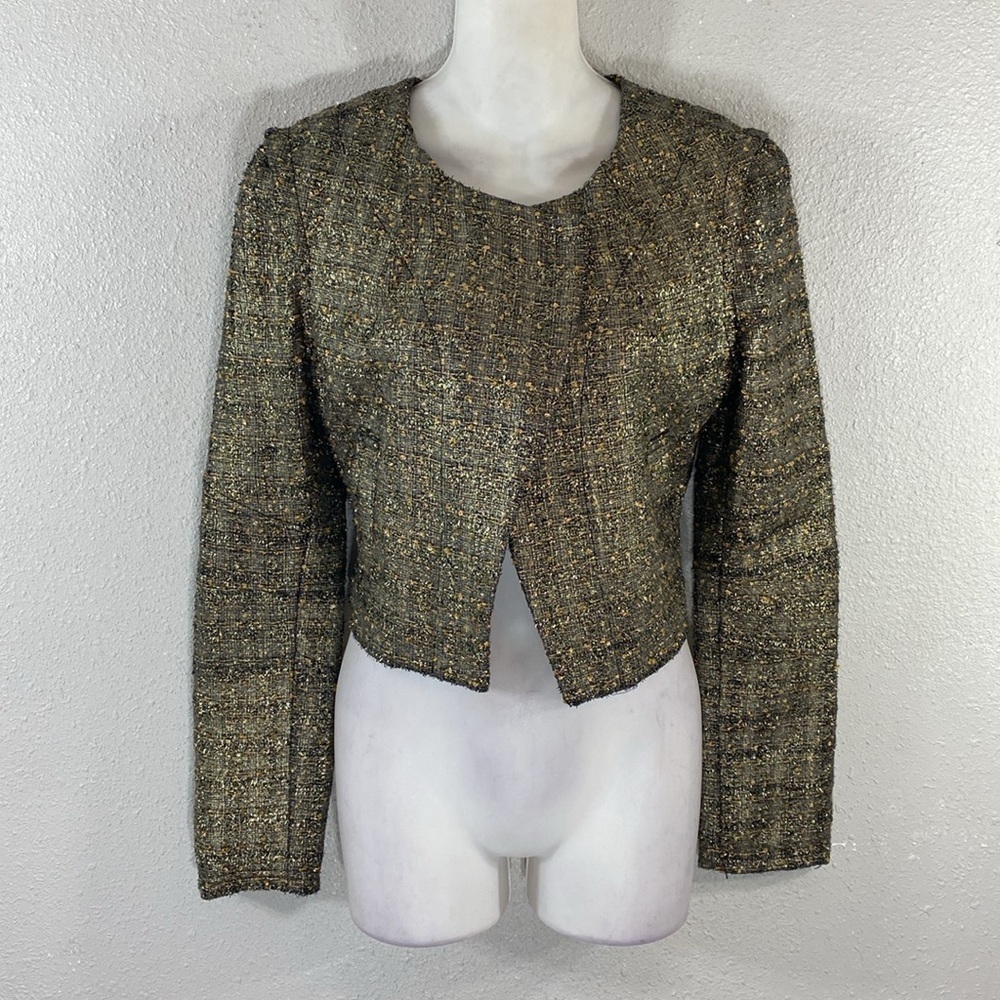 Xoxo metallic gold black tweed crop blazer Large L - Picture 12 of 13